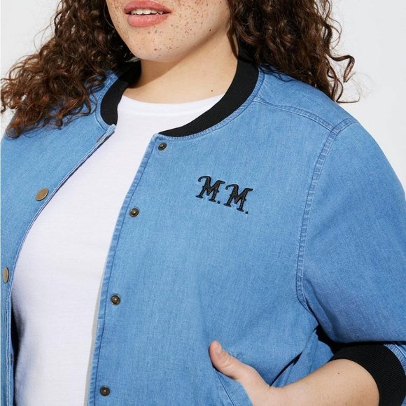 ❤️NWT VINTAGE TORRID DISNEY CROP BOMBER JACKET - MICKEY MOUSE DENIM AMERICANA - Picture 7 of 10